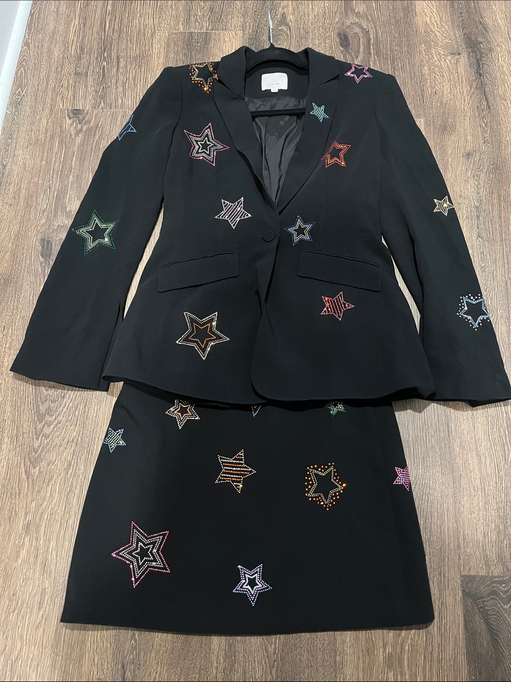 cinq a sept Black Blazer and skirt with Multicolor Star Embellishments - Picture 9 of 15